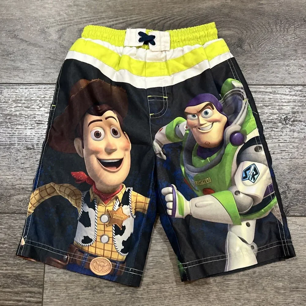 Vintage Y2K 2010 Toy Story Buzz Lightyear Woody Board Shorts Swim Trunks - 4/5